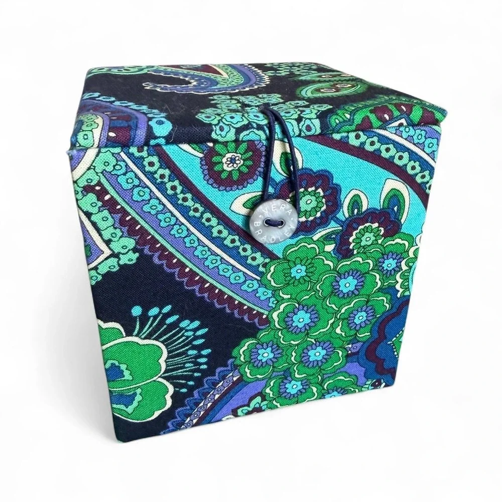 Vera Bradley Blue Rhapsody glass ornament with purple, green teal floral paisley